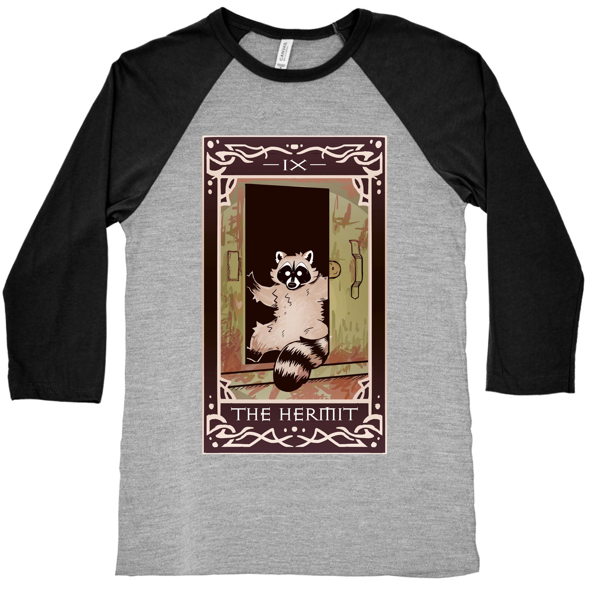 The Hermit Raccoon Tarot Card Baseball Tee
