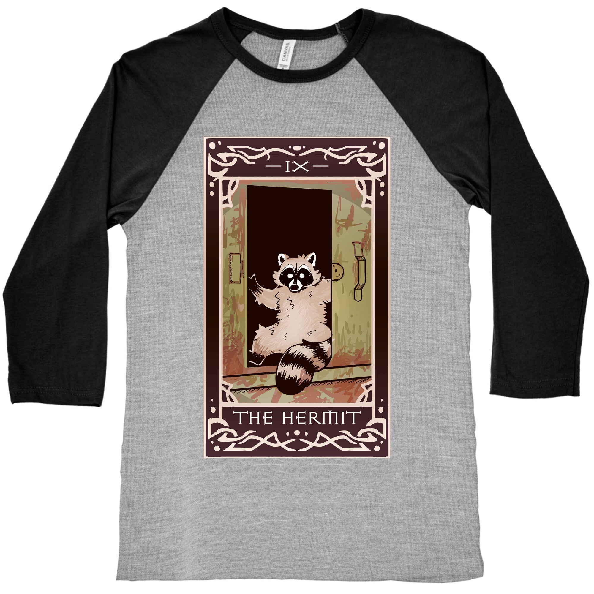 The Hermit Raccoon Tarot Card Baseball Tee