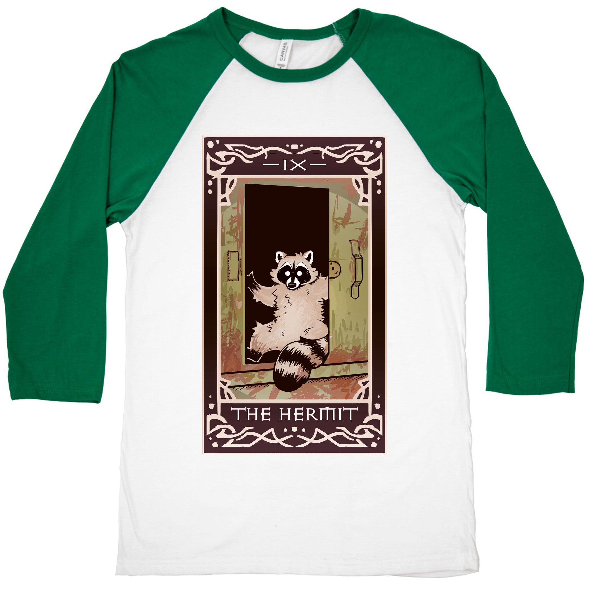 The Hermit Raccoon Tarot Card Baseball Tee