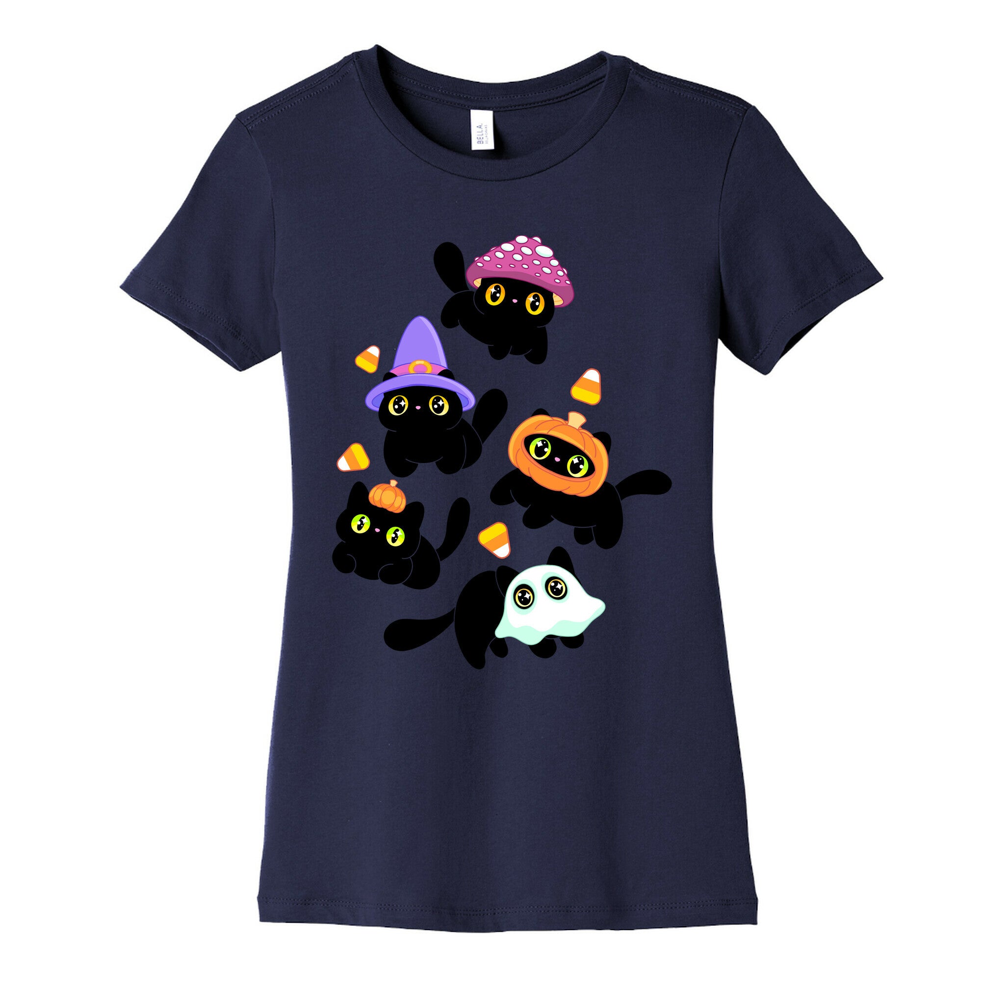 Spooky Black Cats Pattern Women's Cotton Tee