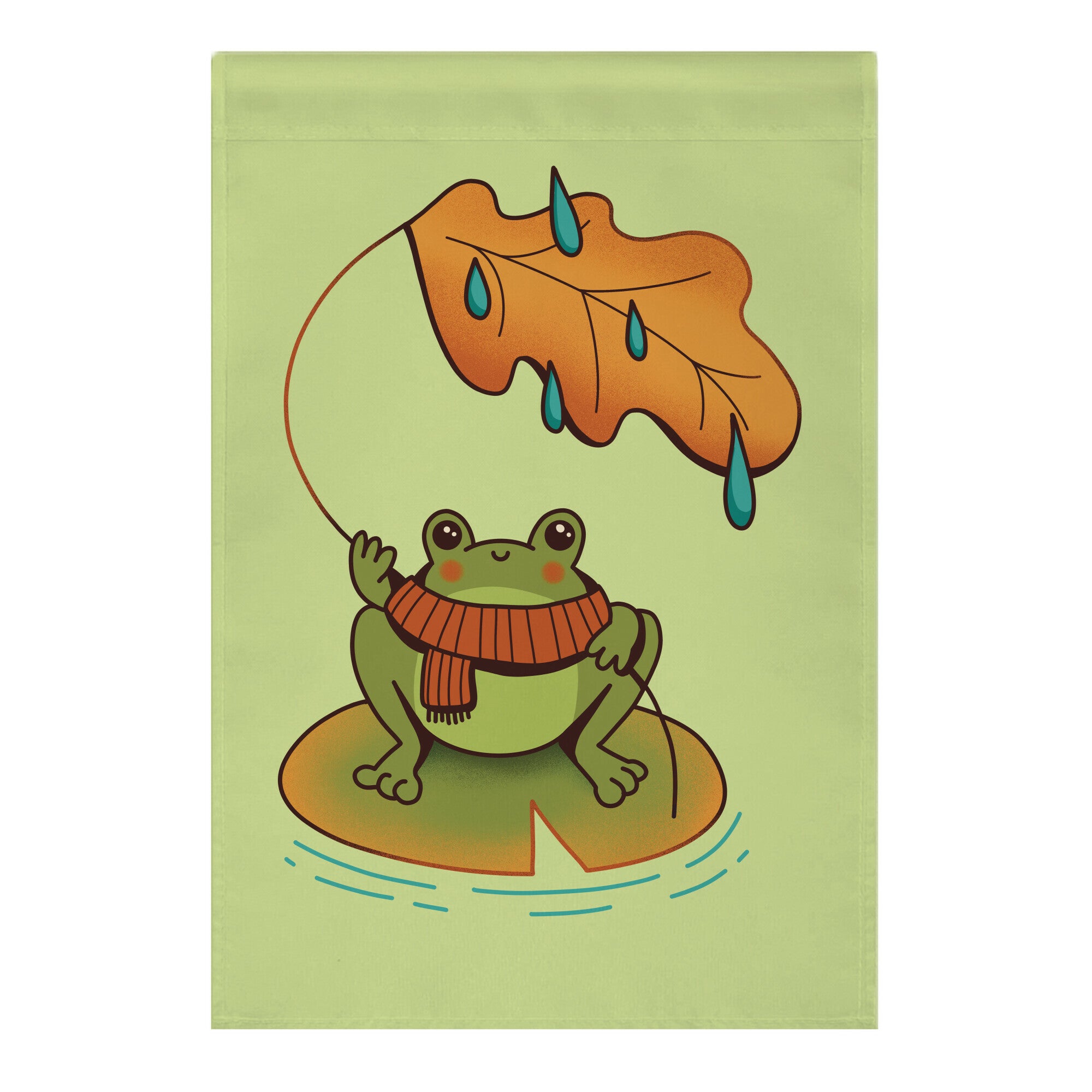 Rainy Fall Frog Garden Flag