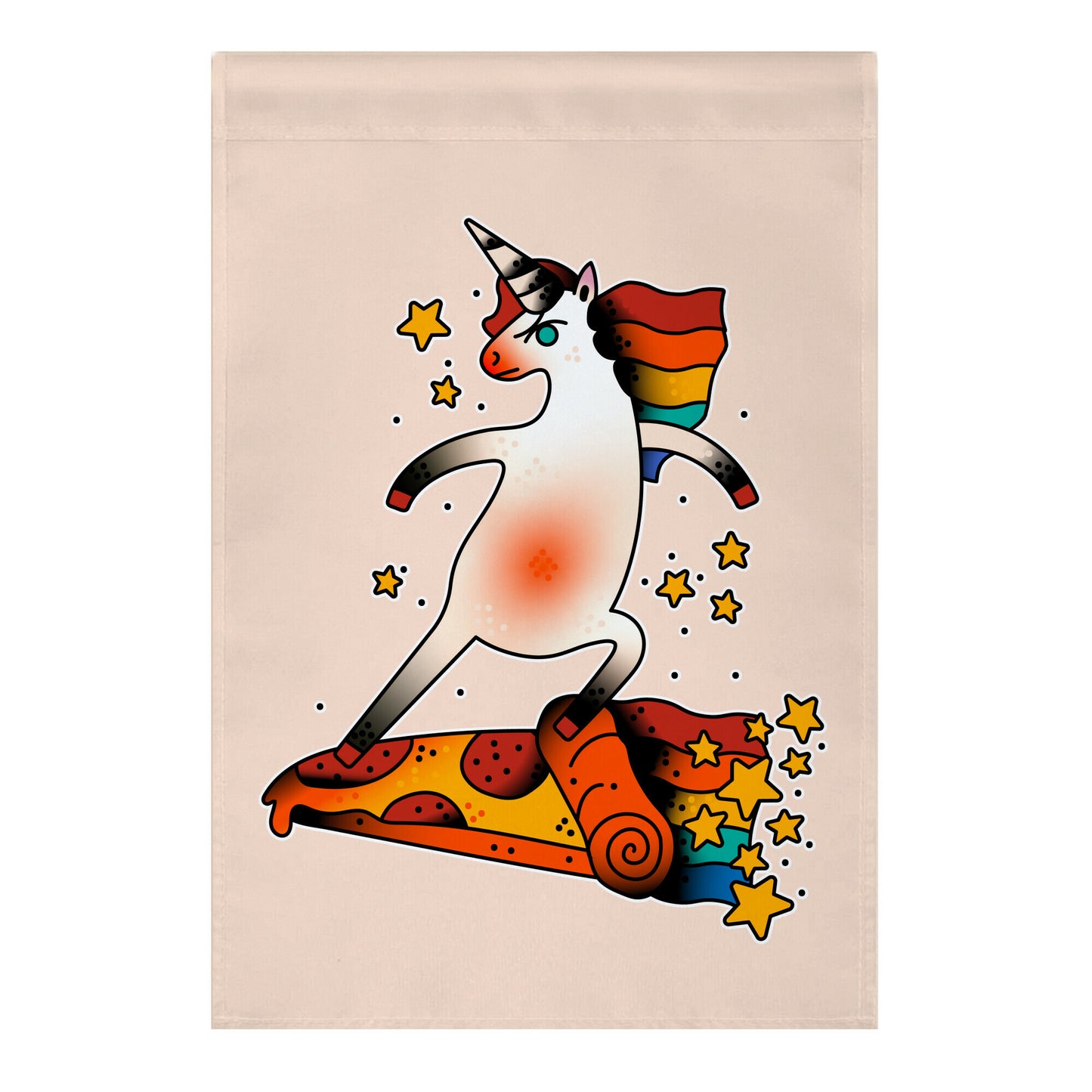 Rad Unicorn Skateboarding a Pizza Tattoo Garden Flag