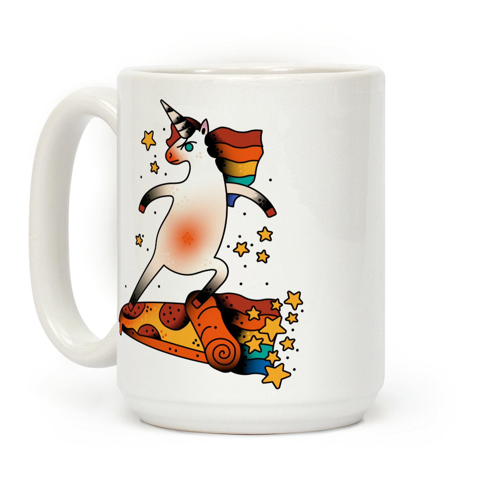 Rad Unicorn Skateboarding a Pizza Tattoo Coffee Mug