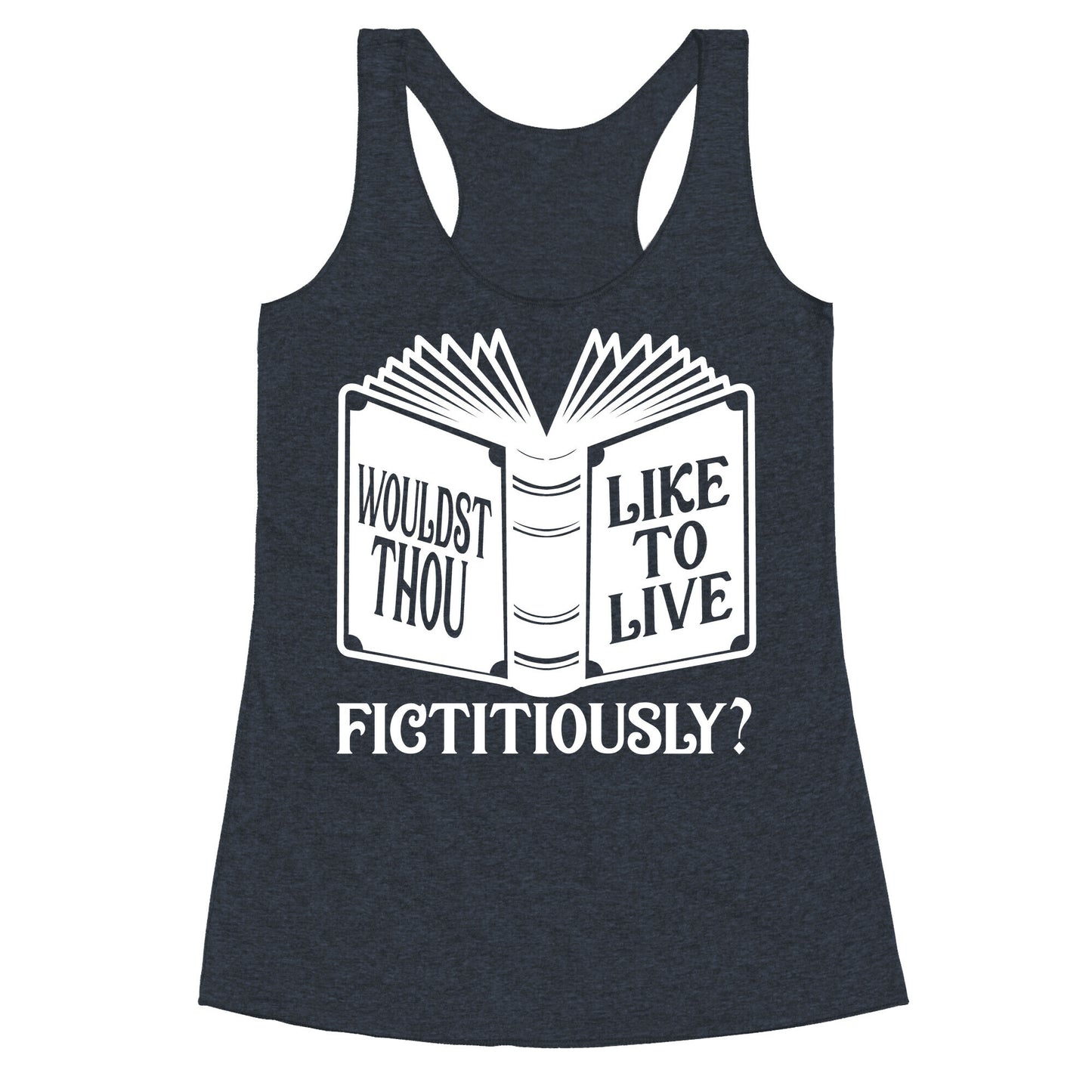 Wouldst Thou Like To Live Fictitiously Racerback Tank