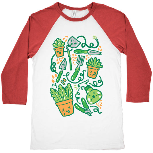 Kawaii Plants and Gardening Tools Baseball Tee