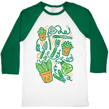 Kawaii Plants and Gardening Tools Baseball Tee