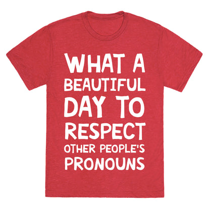 What A Beautiful Day To Respect Other People's Pronouns Unisex Triblend Tee