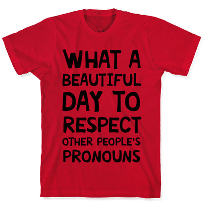 What A Beautiful Day To Respect Other People's Pronouns T-Shirt