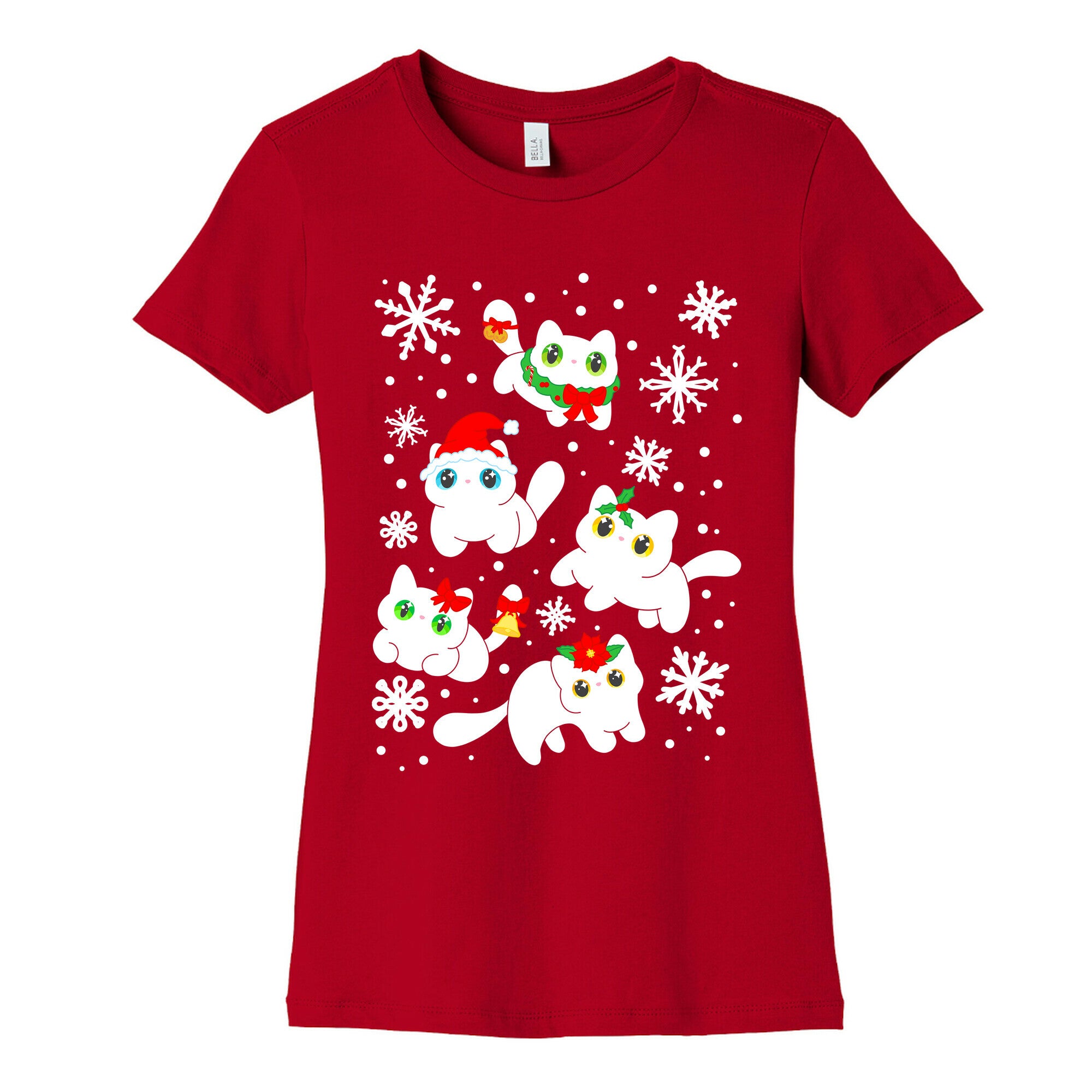 Christmas Cats Pattern Women's Cotton Tee