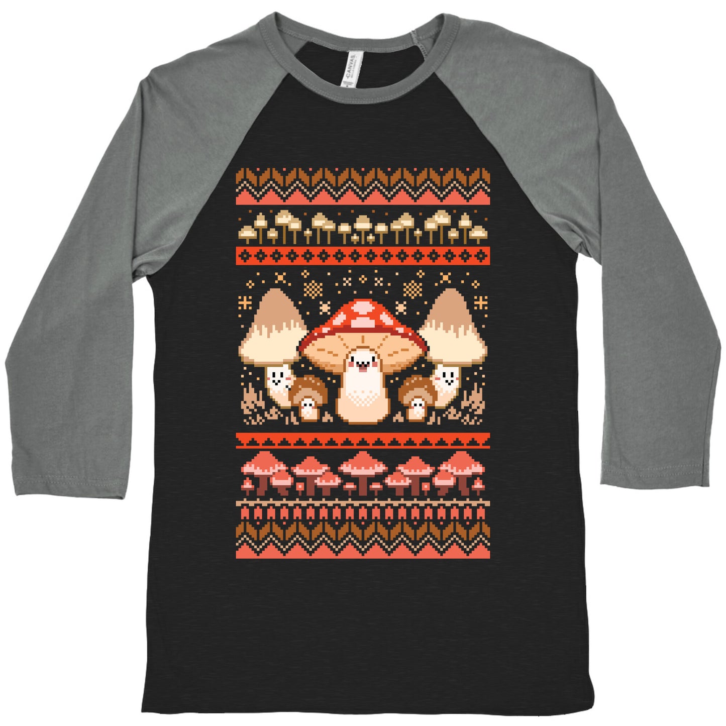 Mushroom Ugly Christmas Sweater Baseball Tee