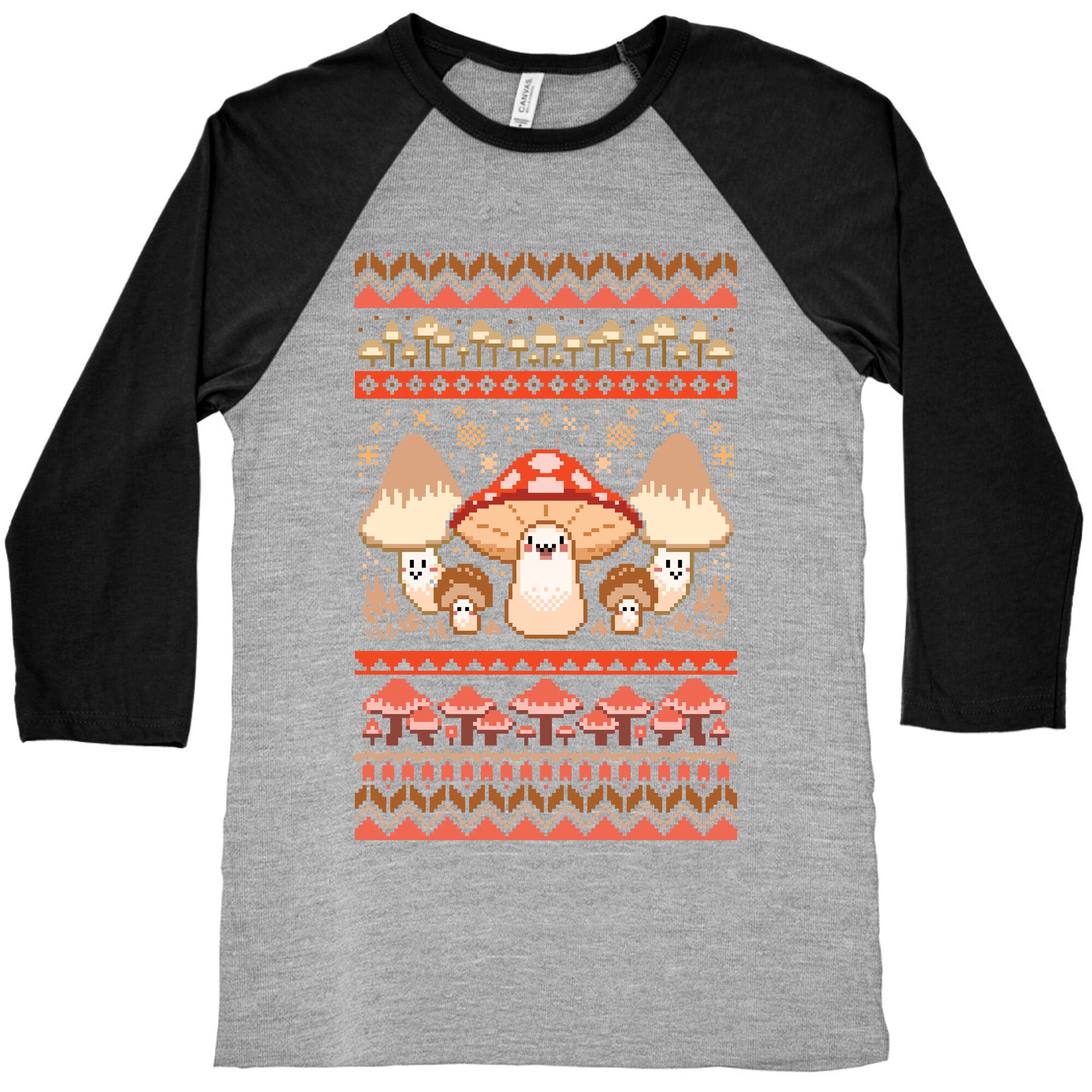 Mushroom Ugly Christmas Sweater Baseball Tee