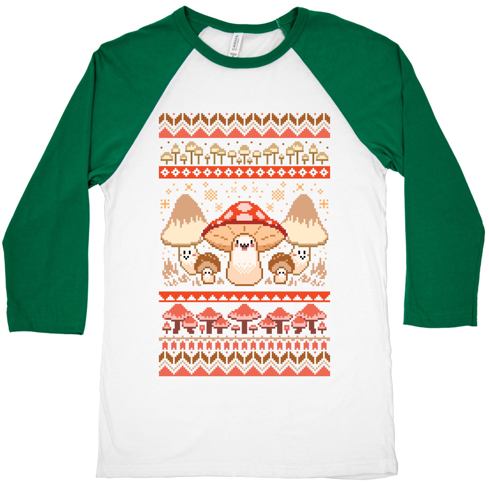 Mushroom Ugly Christmas Sweater Baseball Tee