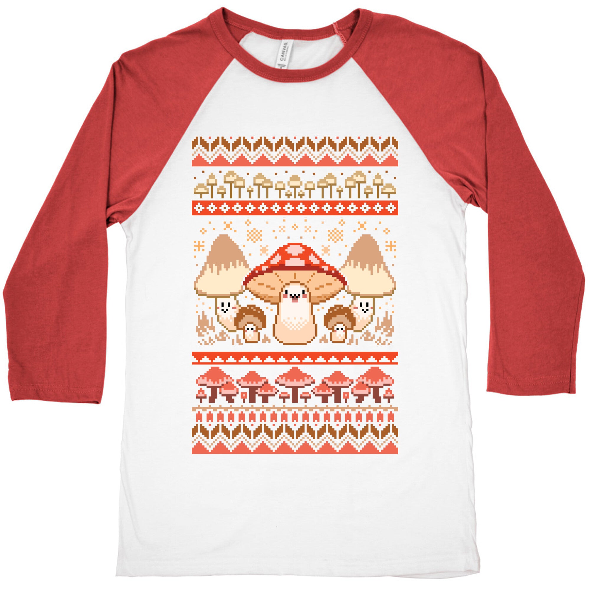 Mushroom Ugly Christmas Sweater Baseball Tee