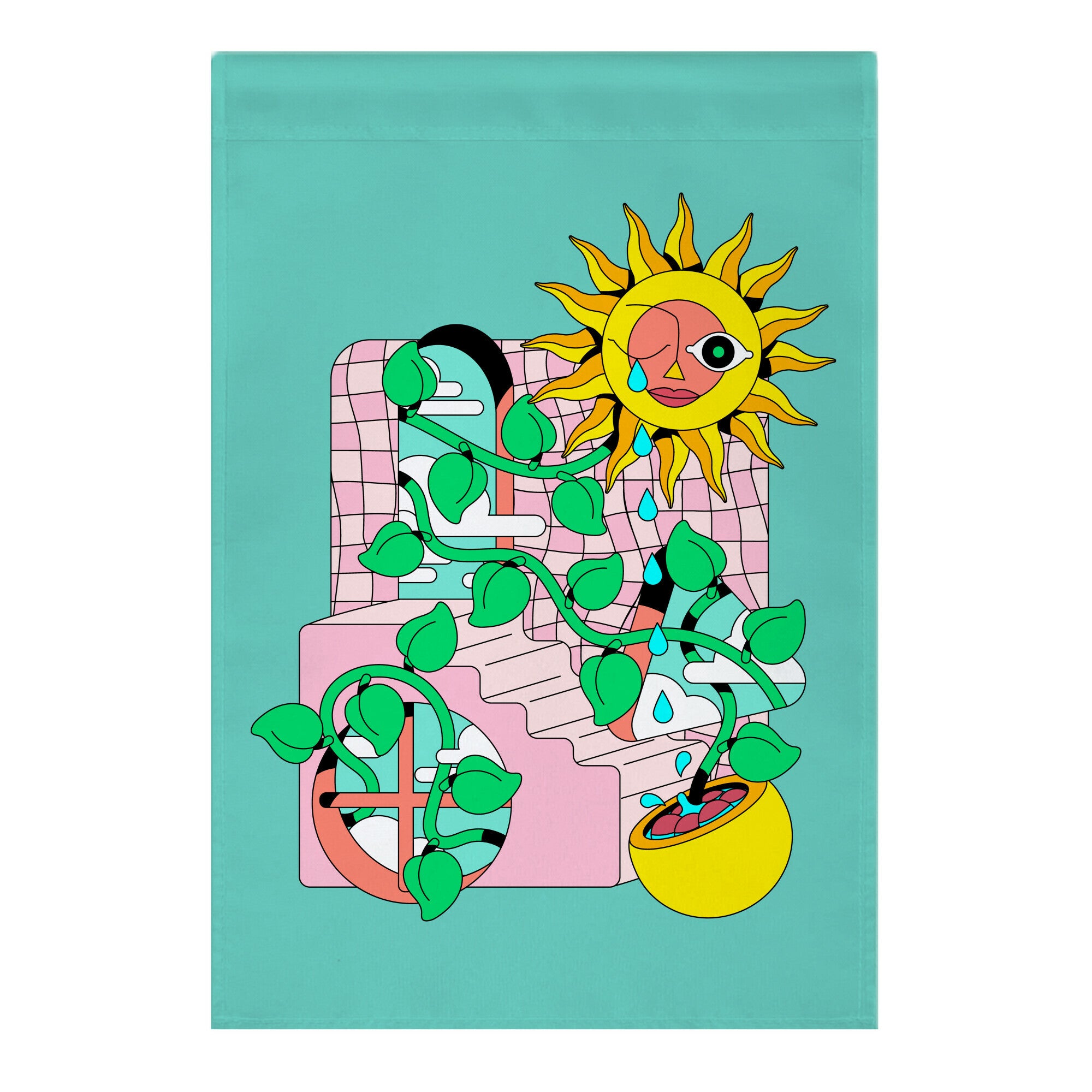Trippy Sunflower Shower Garden Flag