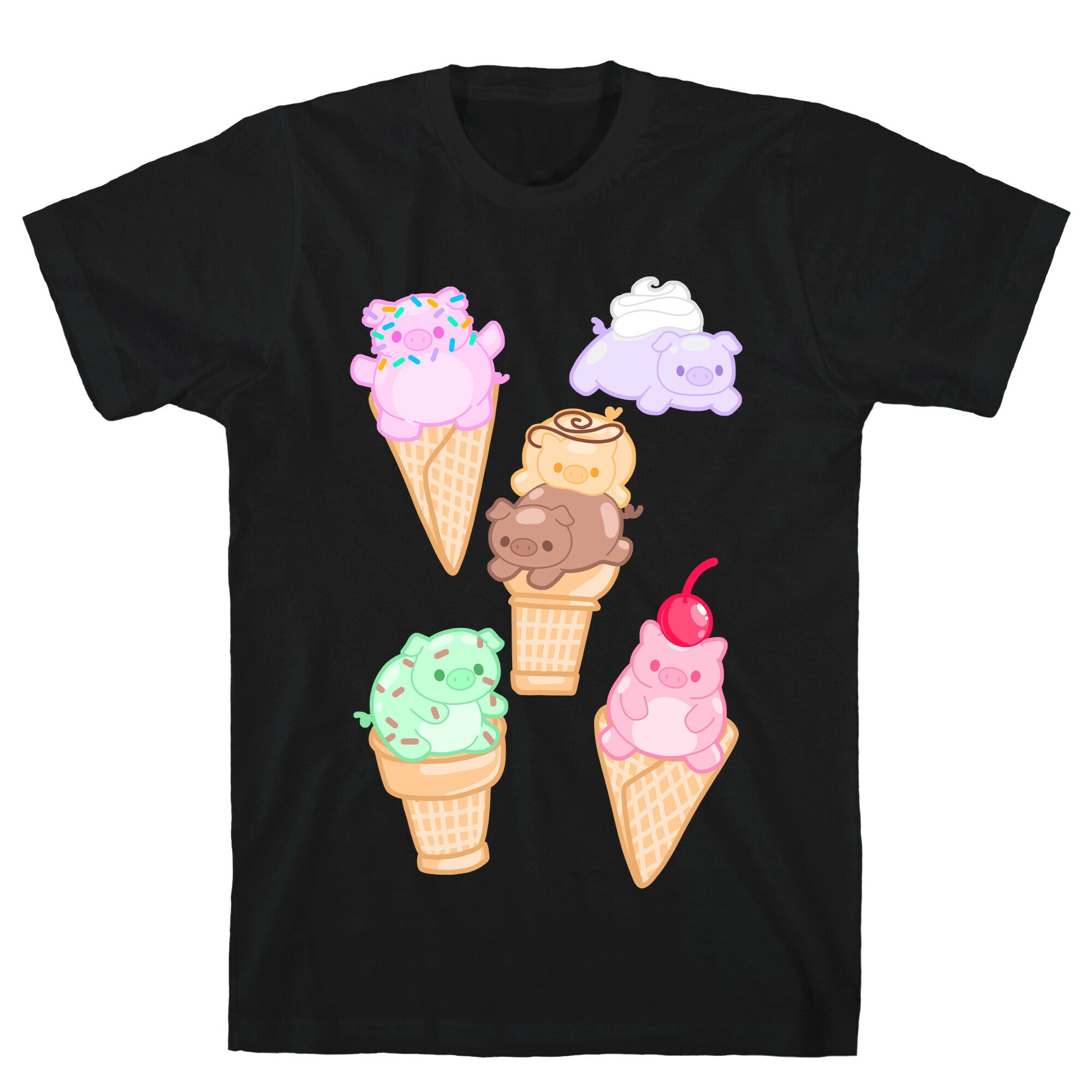 Ice Cream Pigs Pattern T-Shirt