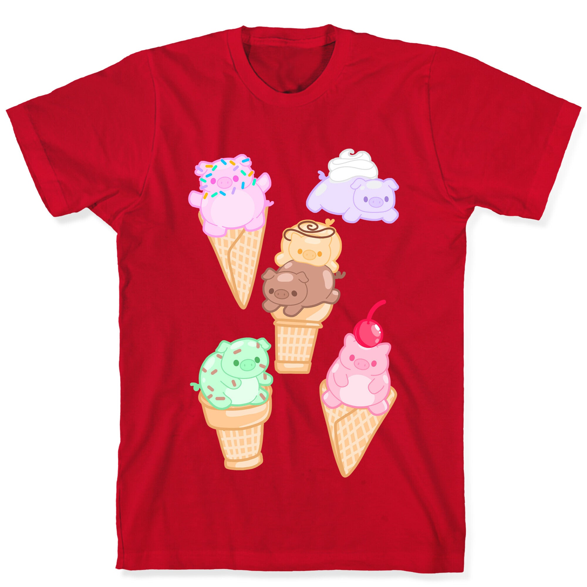 Ice Cream Pigs Pattern T-Shirt
