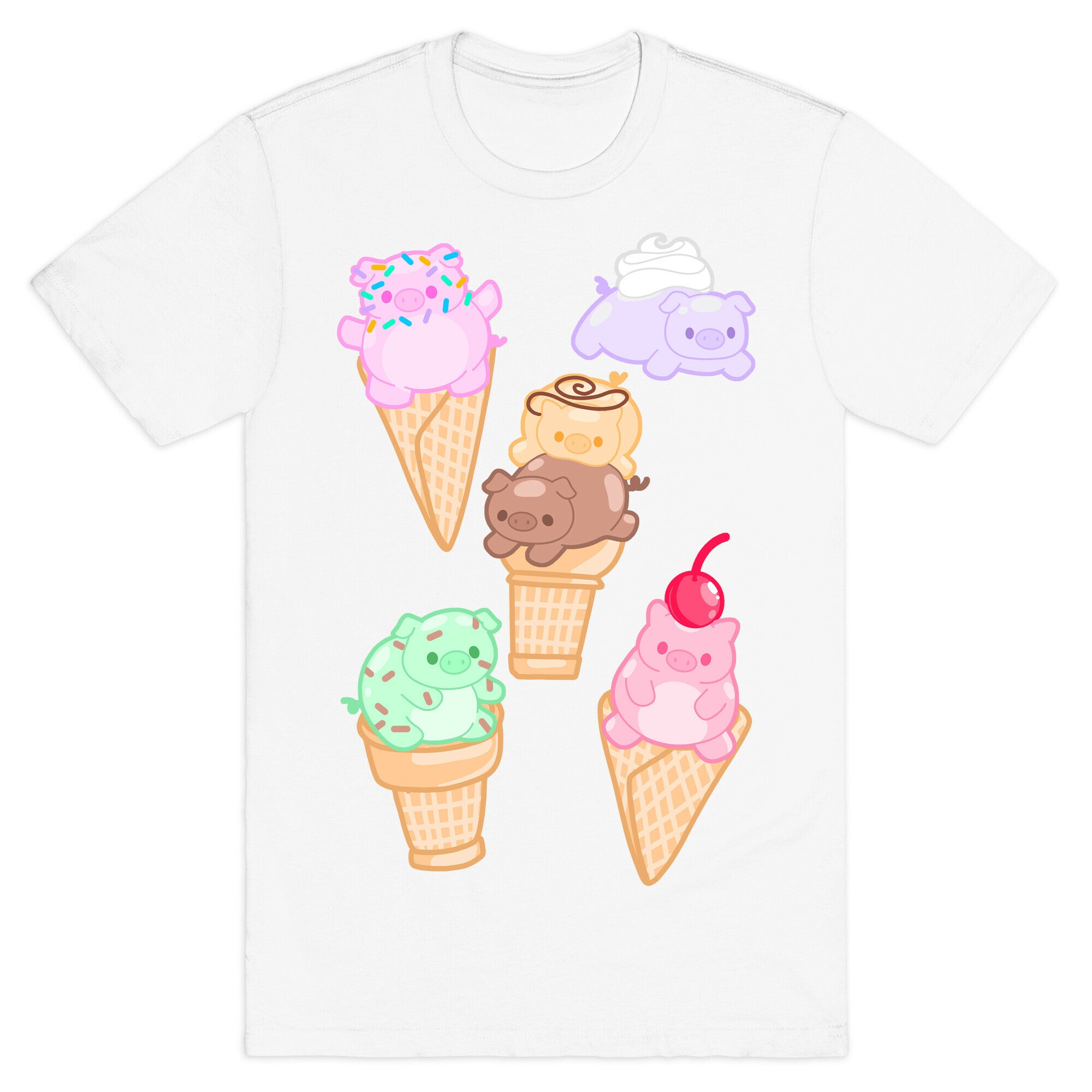 Ice Cream Pigs Pattern T-Shirt