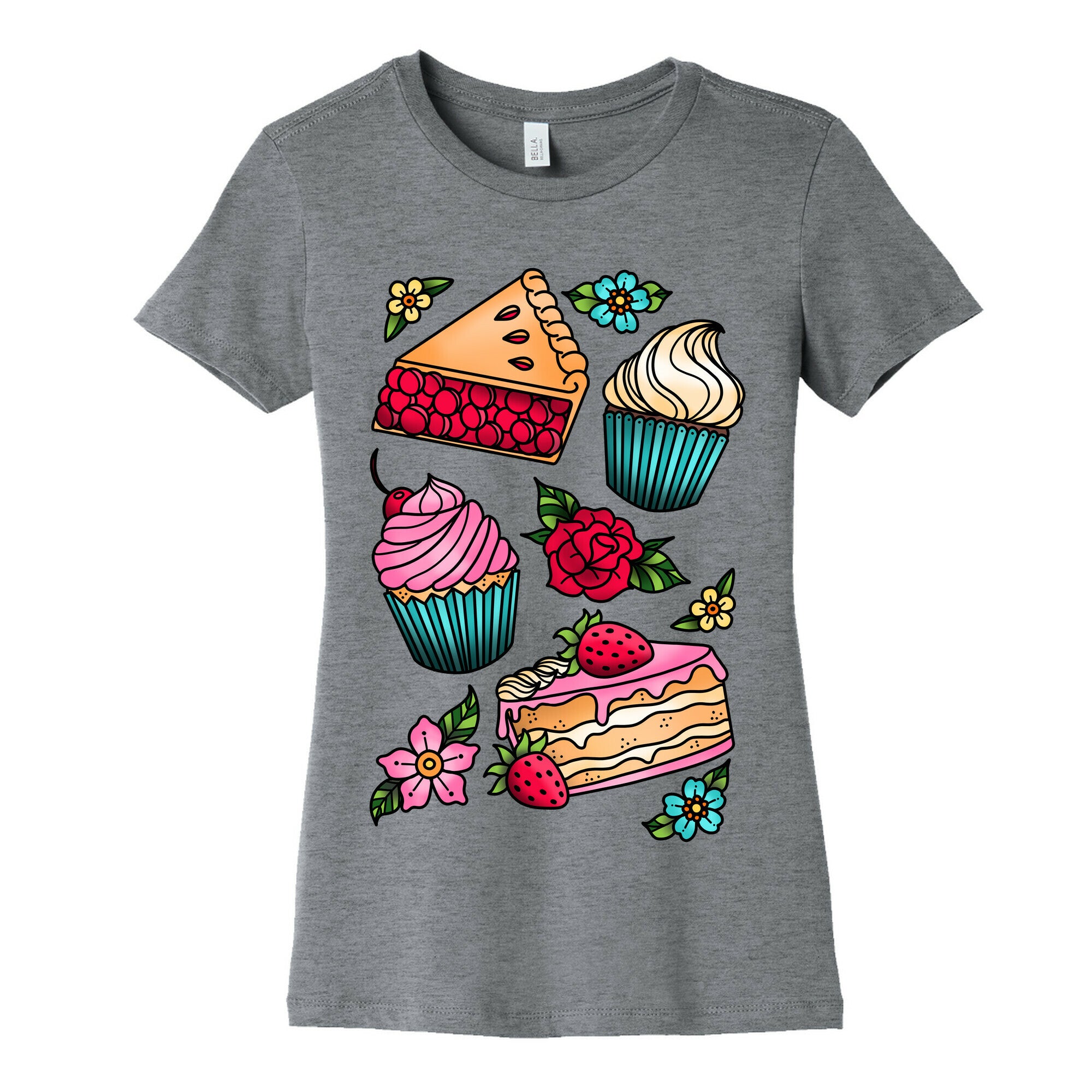 Traditional Tattoo Style Desserts Women's Cotton Tee