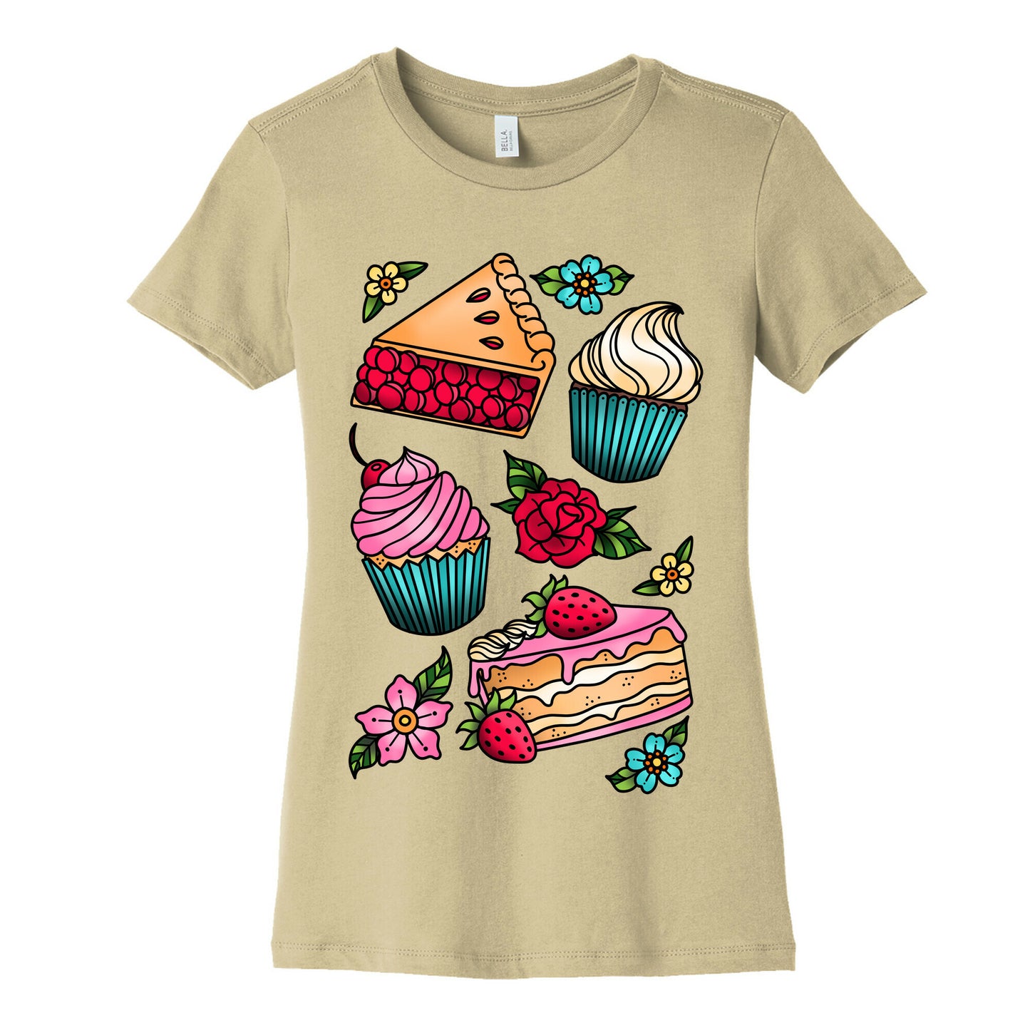 Traditional Tattoo Style Desserts Women's Cotton Tee