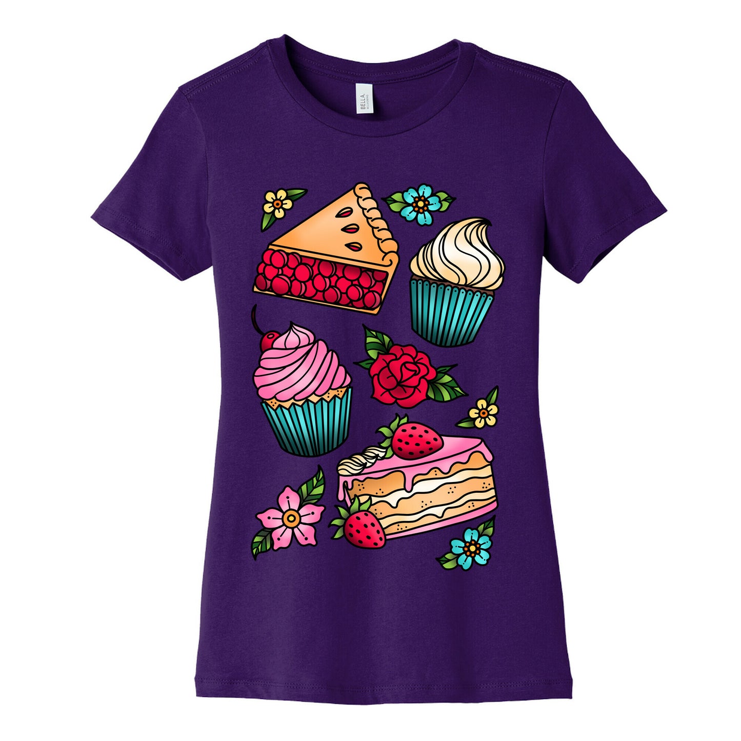 Traditional Tattoo Style Desserts Women's Cotton Tee