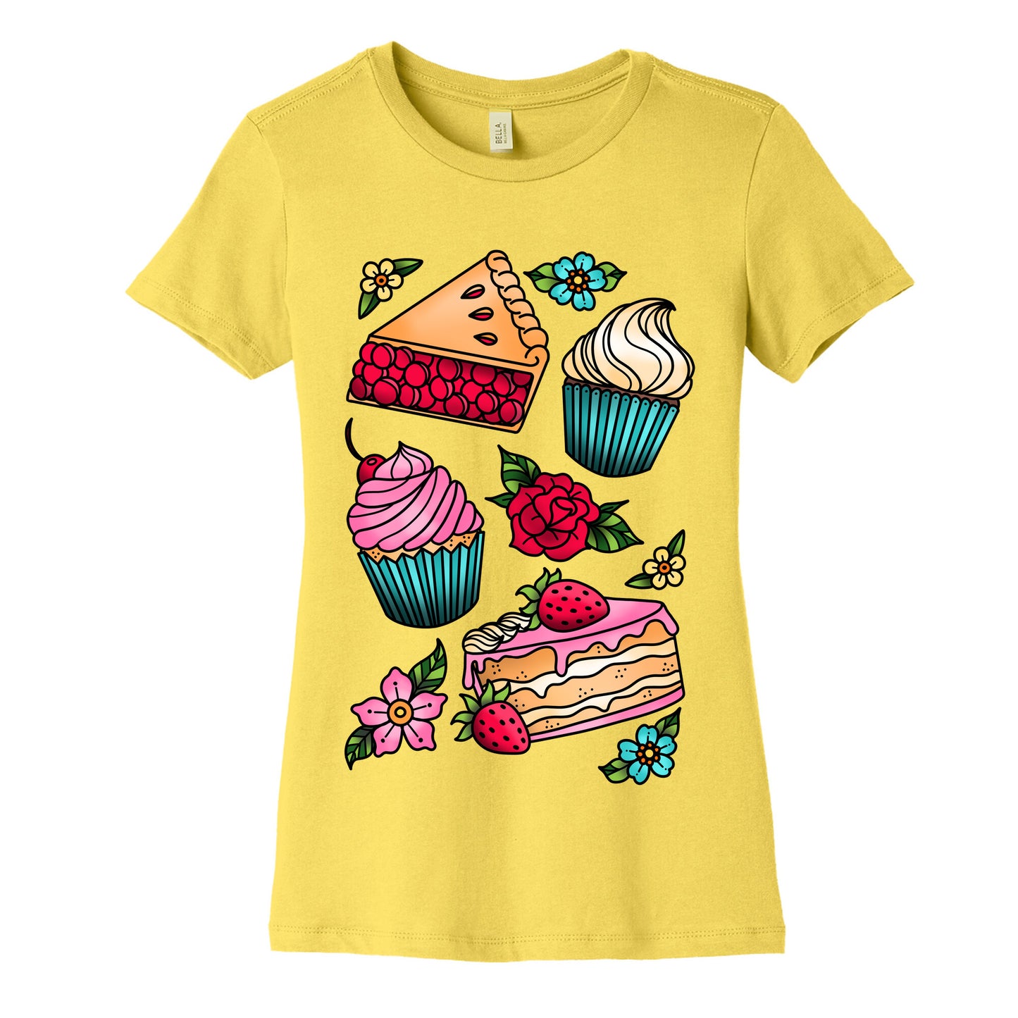 Traditional Tattoo Style Desserts Women's Cotton Tee