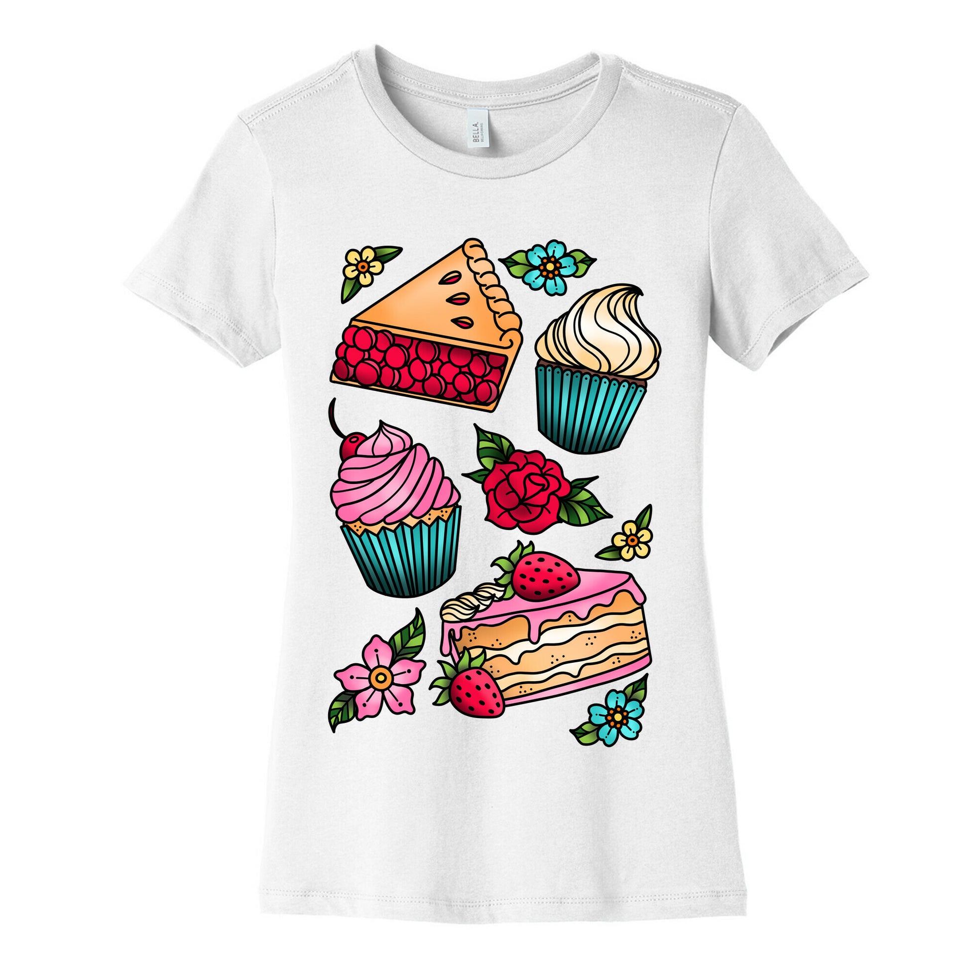 Traditional Tattoo Style Desserts Women's Cotton Tee
