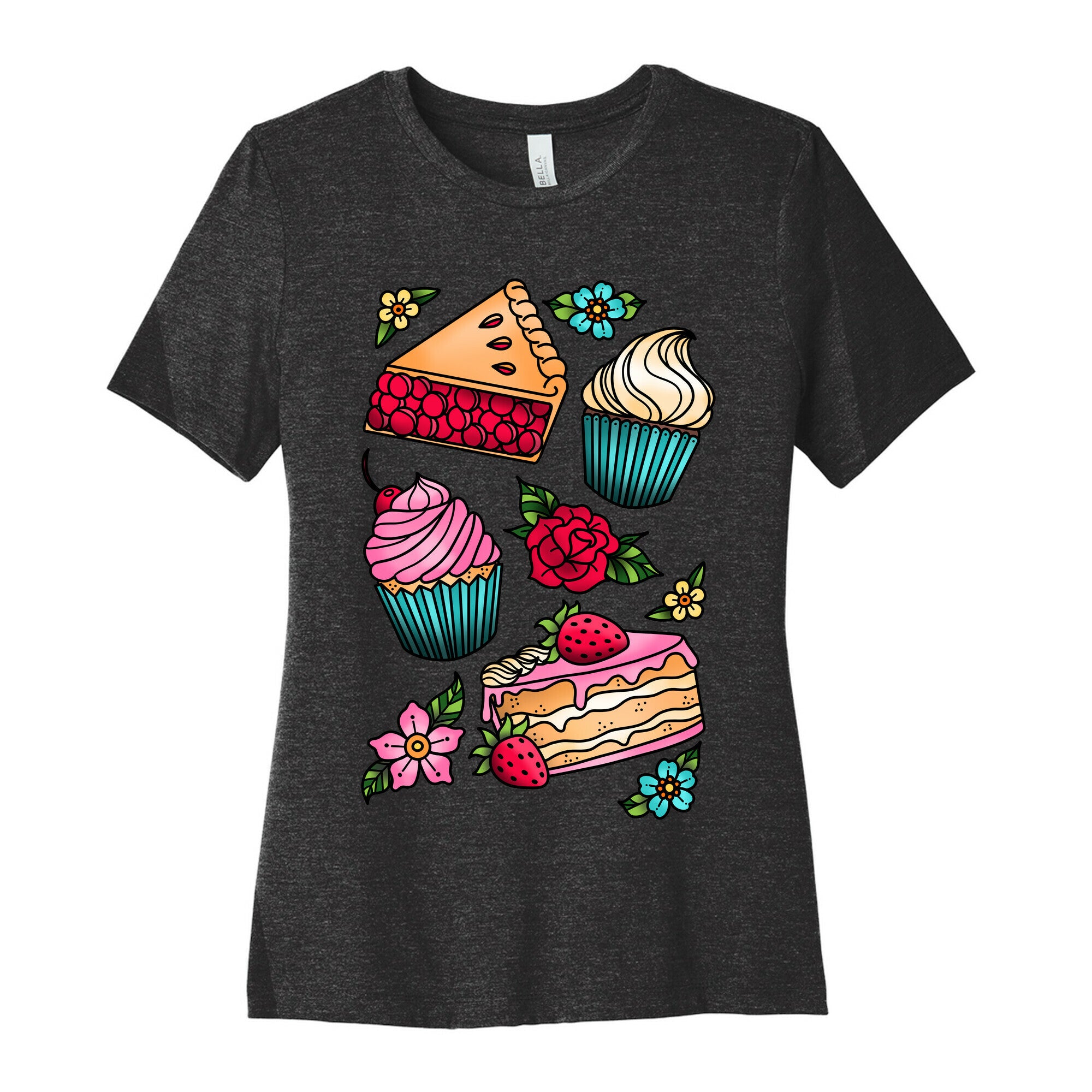 Traditional Tattoo Style Desserts Women's Cotton Tee