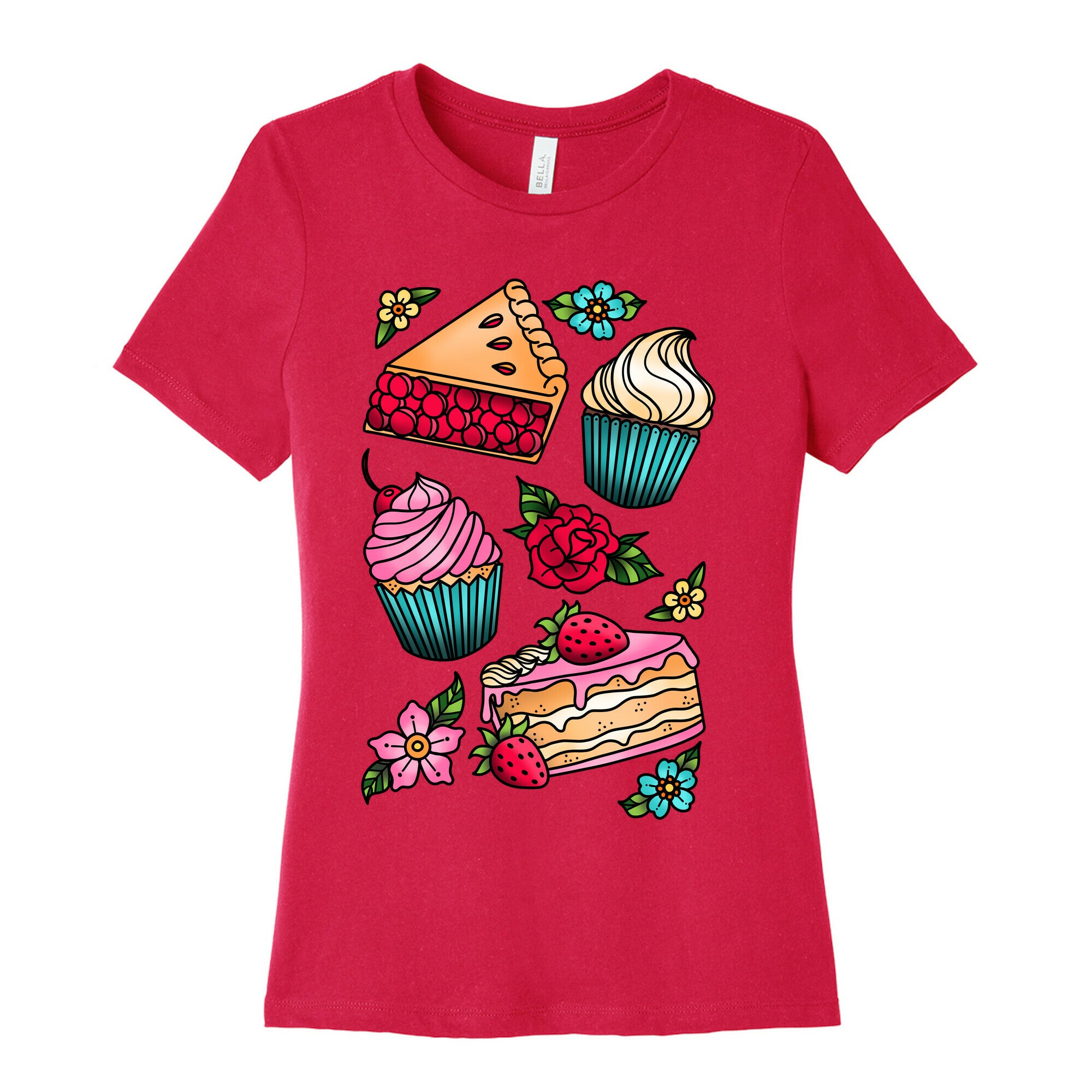 Traditional Tattoo Style Desserts Women's Cotton Tee