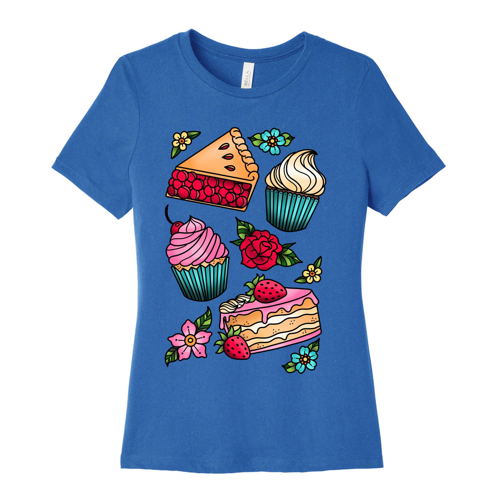 Traditional Tattoo Style Desserts Women's Cotton Tee