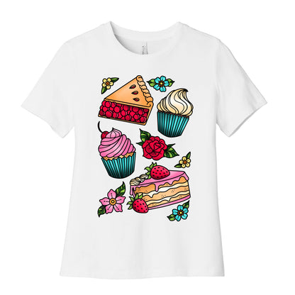 Traditional Tattoo Style Desserts Women's Cotton Tee