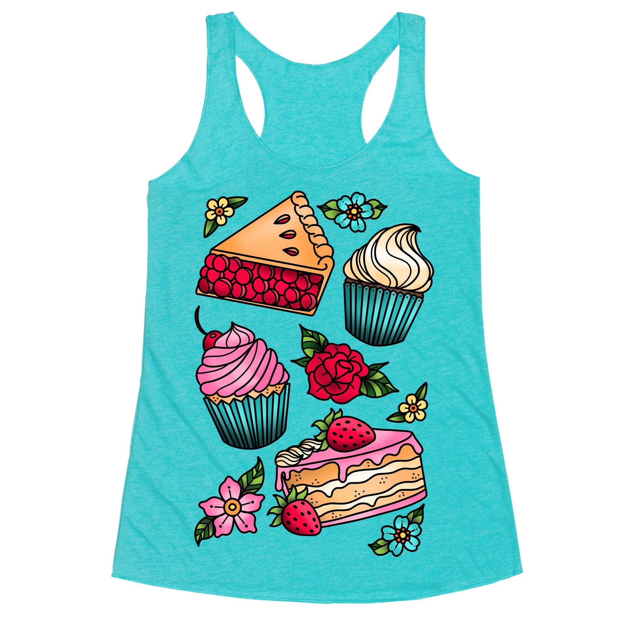 Traditional Tattoo Style Desserts Racerback Tank