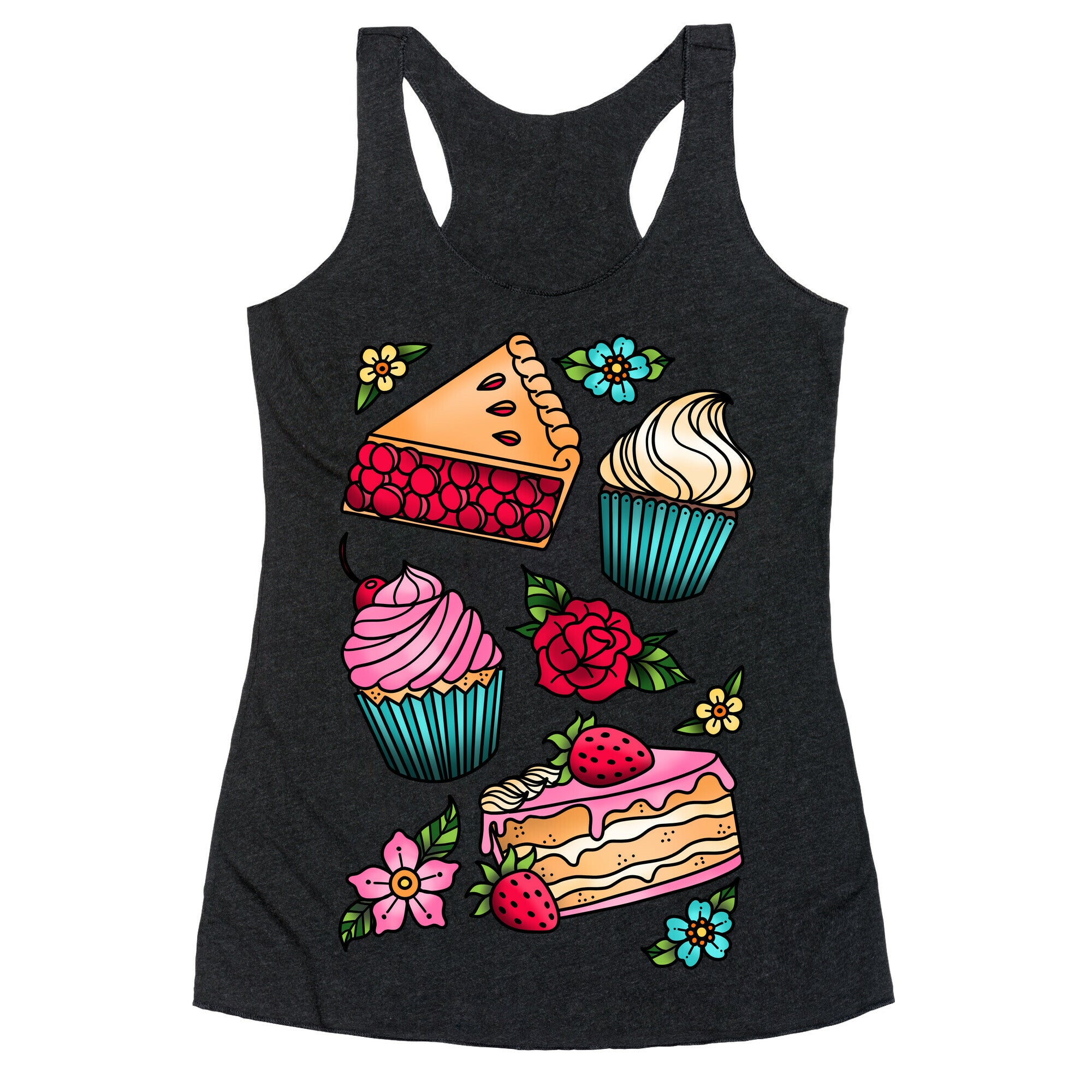 Traditional Tattoo Style Desserts Racerback Tank