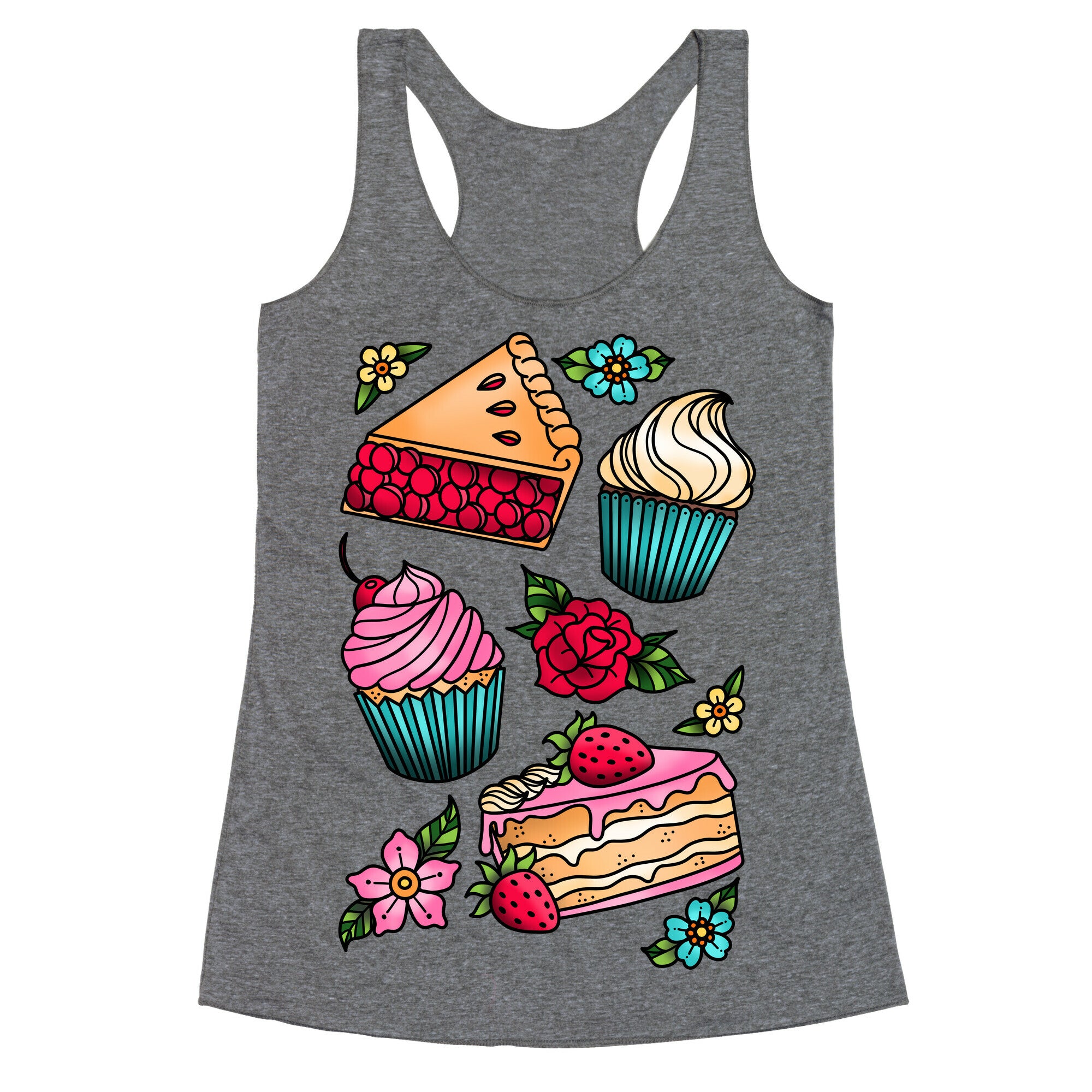 Traditional Tattoo Style Desserts Racerback Tank