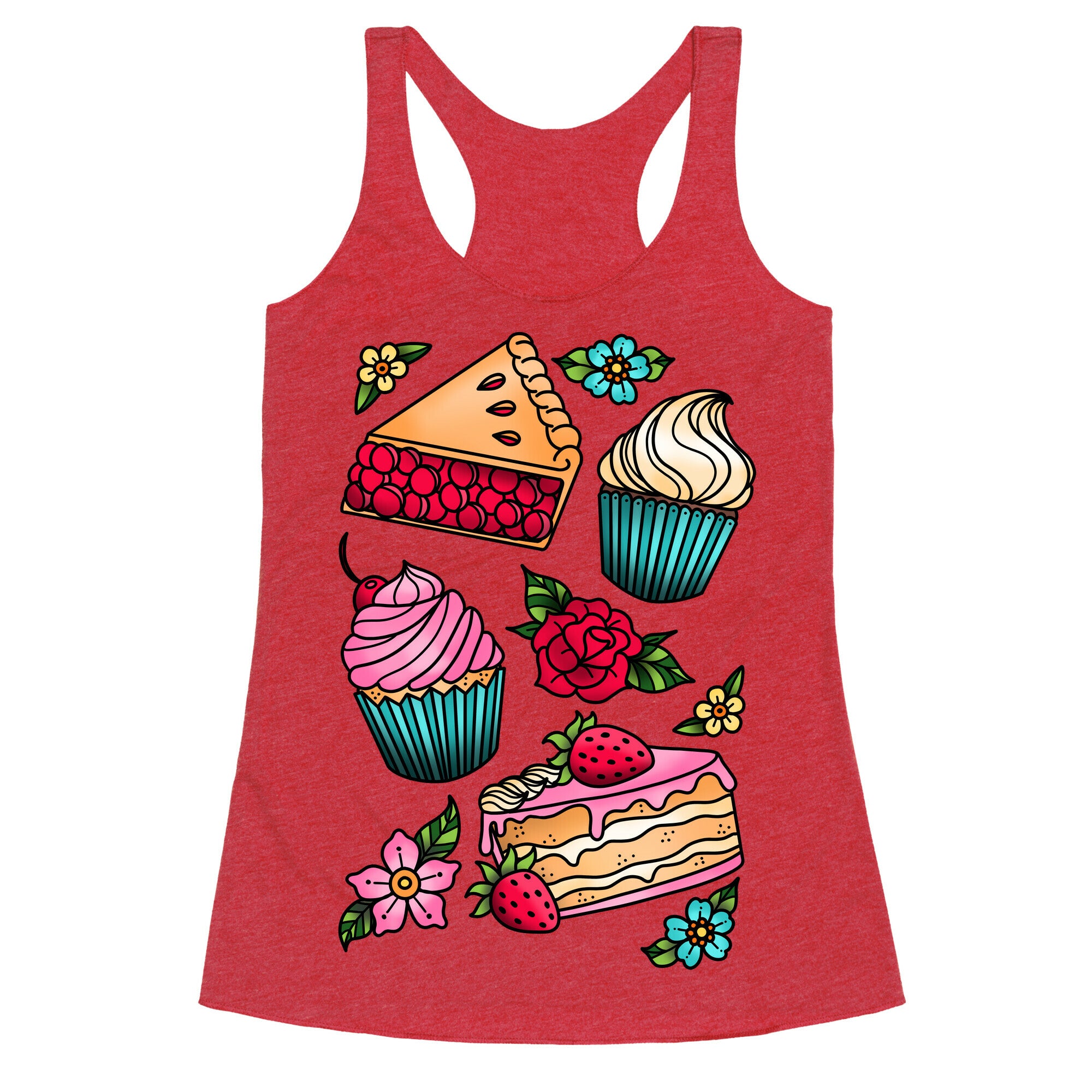 Traditional Tattoo Style Desserts Racerback Tank