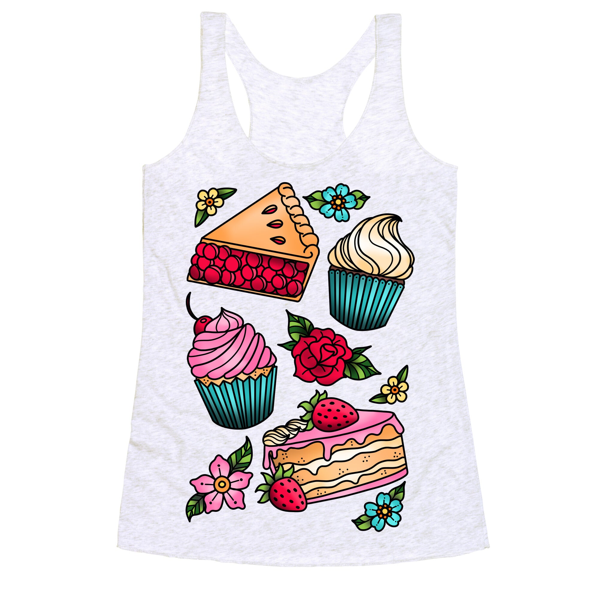 Traditional Tattoo Style Desserts Racerback Tank