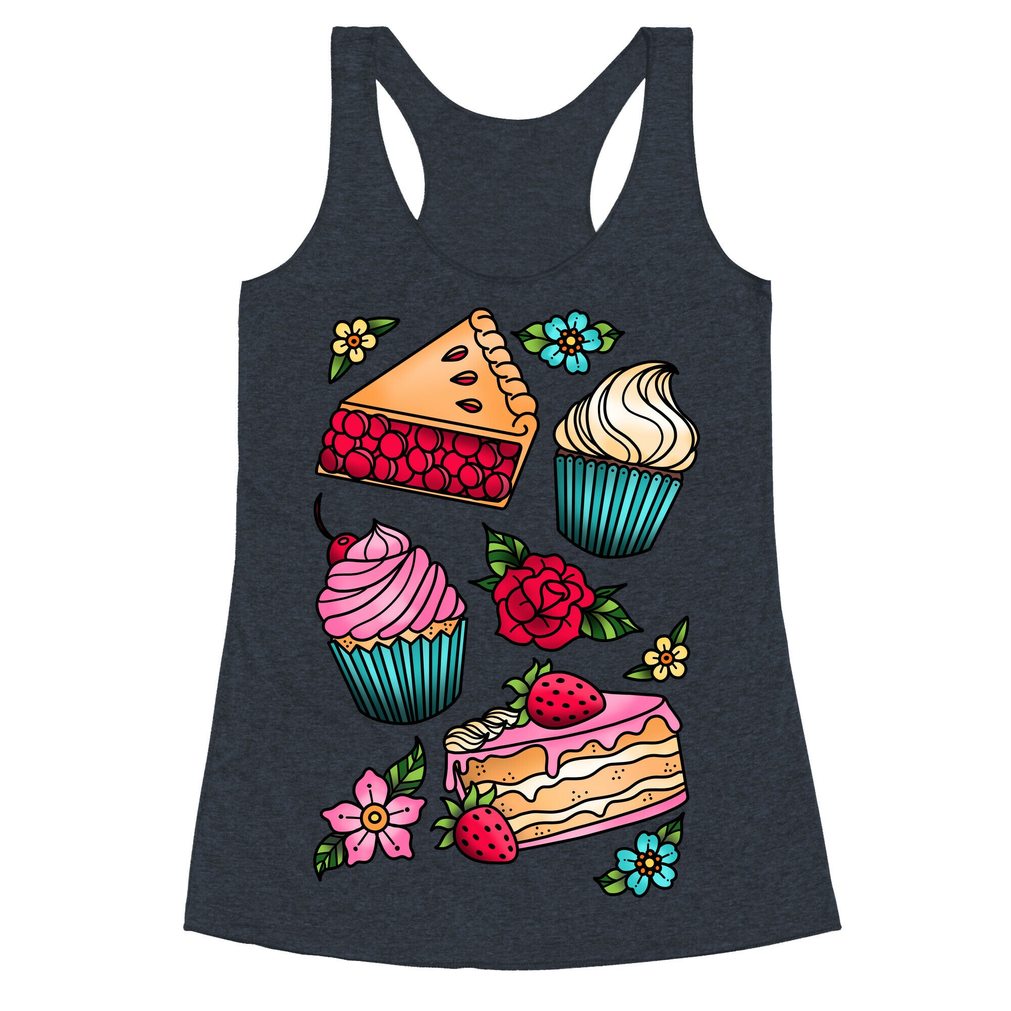 Traditional Tattoo Style Desserts Racerback Tank