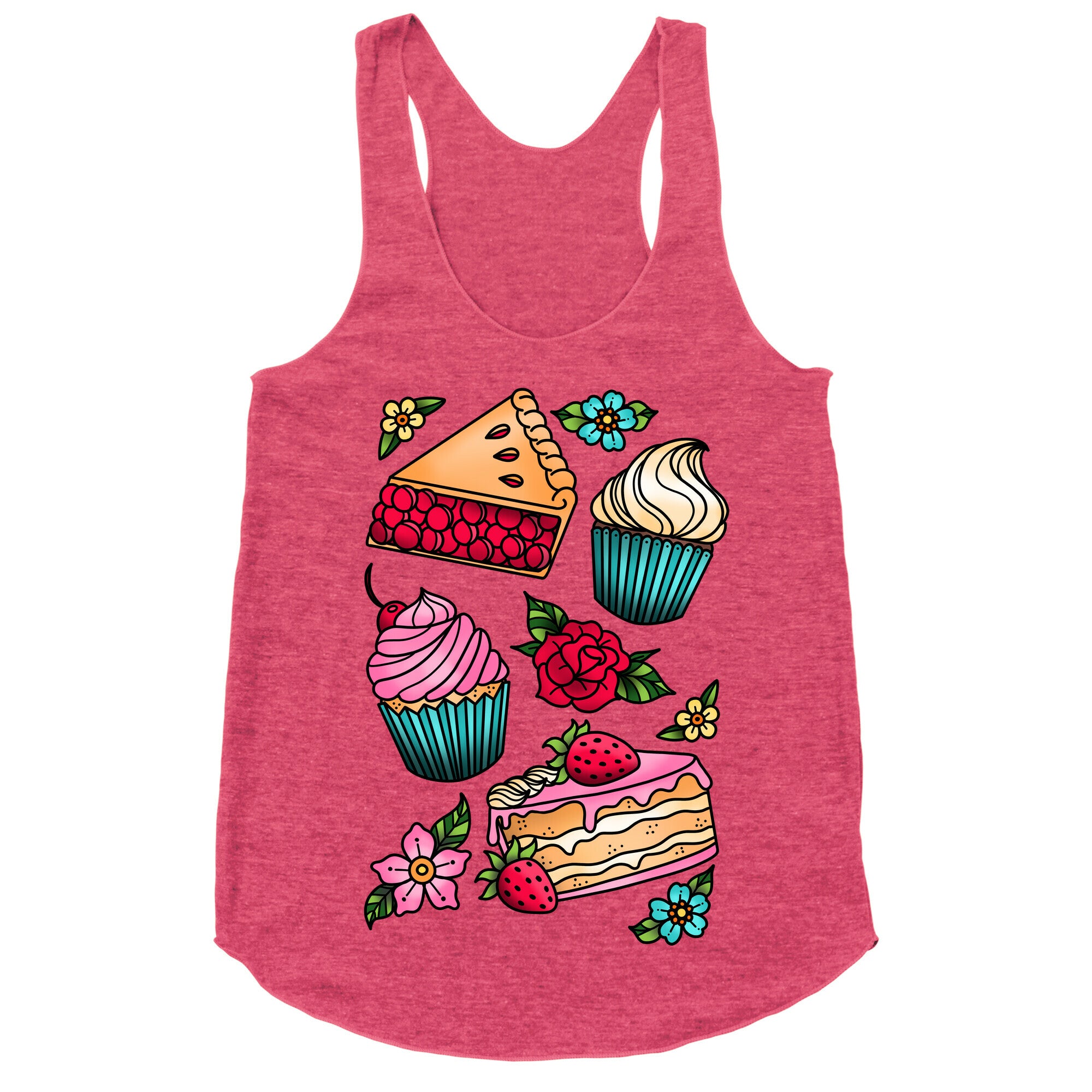 Traditional Tattoo Style Desserts Racerback Tank