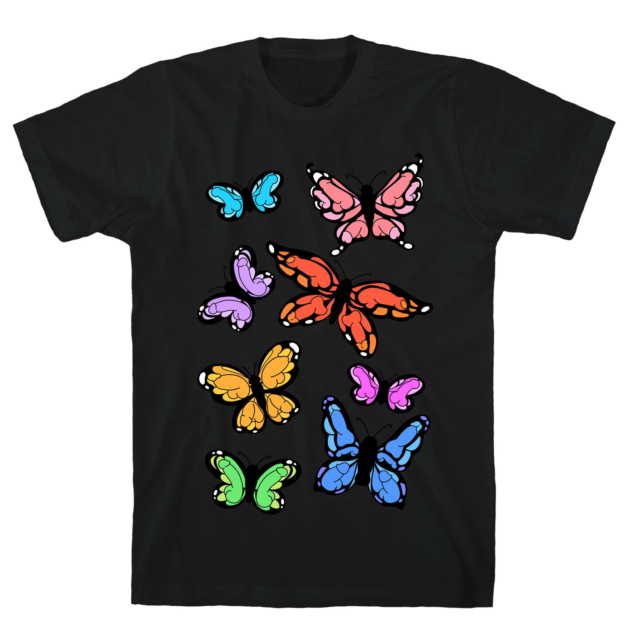 Hidden Penis Butterflies Pattern T-Shirt