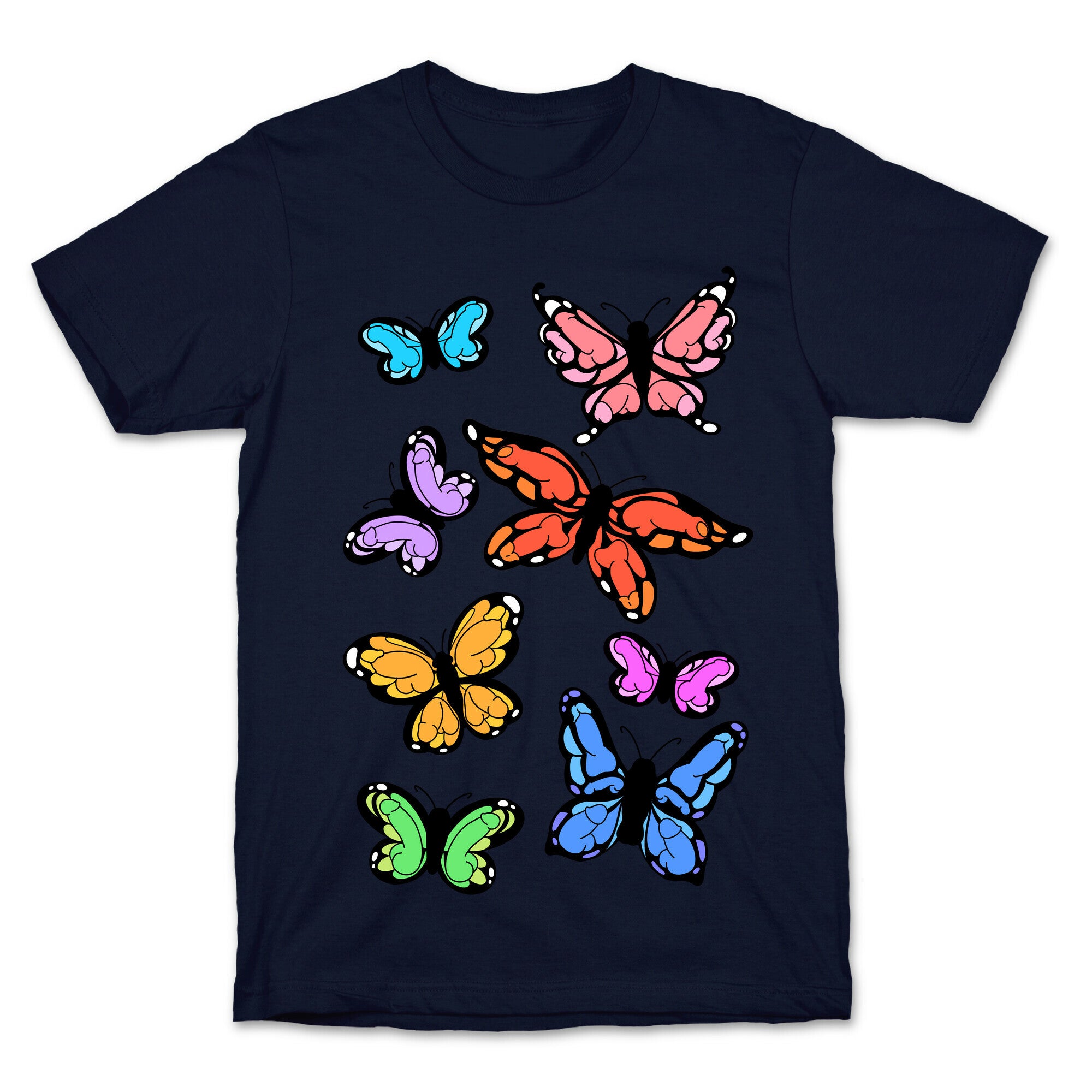 Hidden Penis Butterflies Pattern T-Shirt