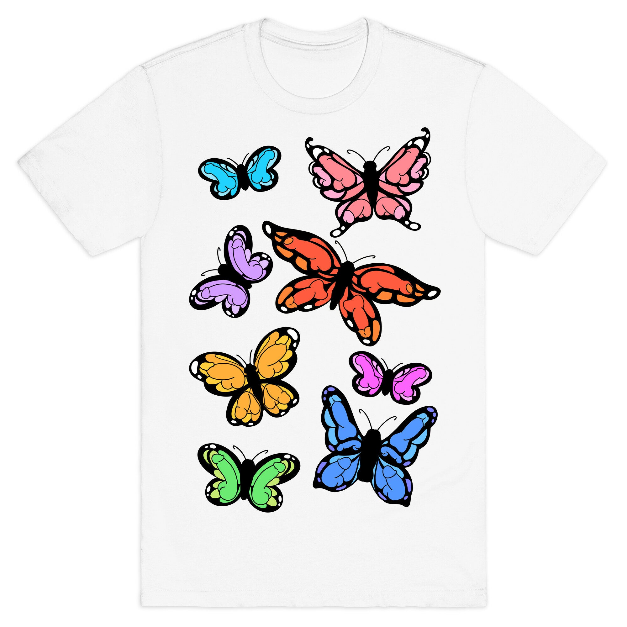 Hidden Penis Butterflies Pattern T-Shirt