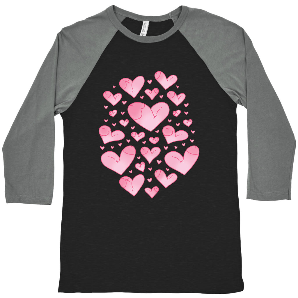 Penis Hearts Pattern Baseball Tee