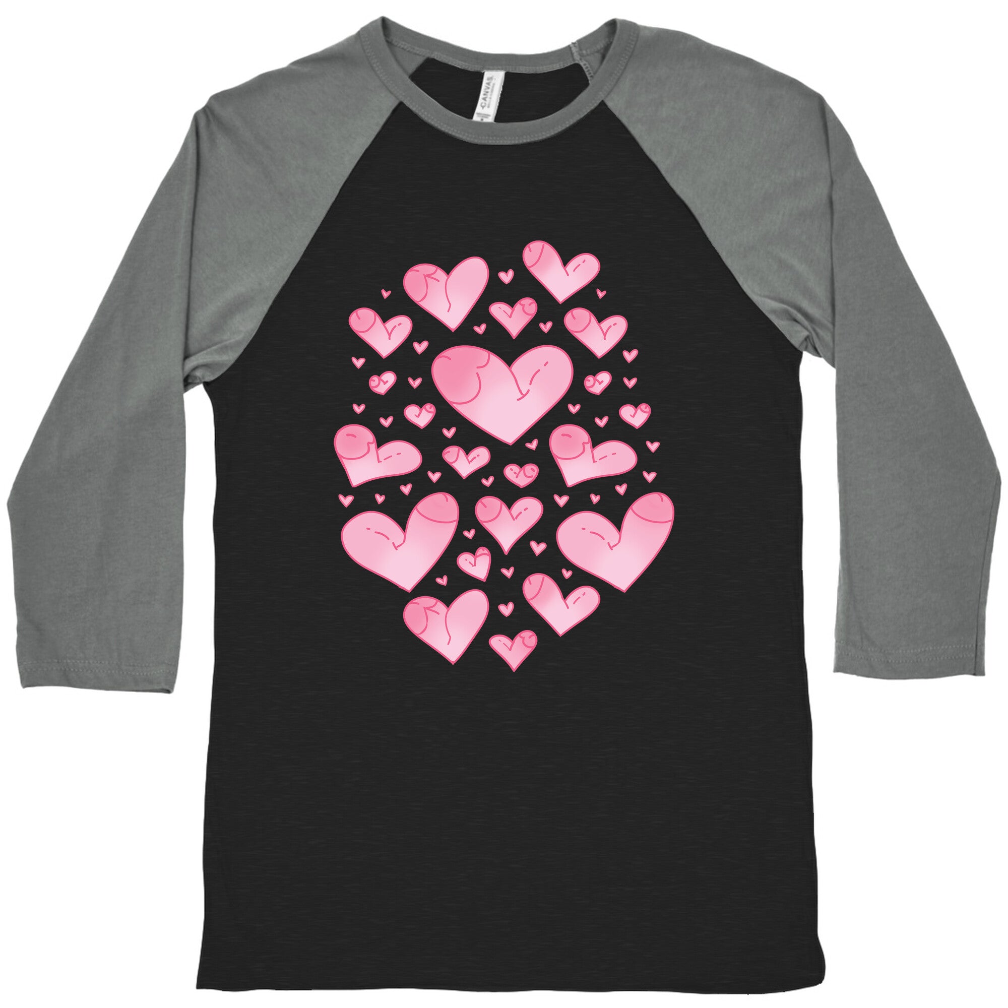 Penis Hearts Pattern Baseball Tee