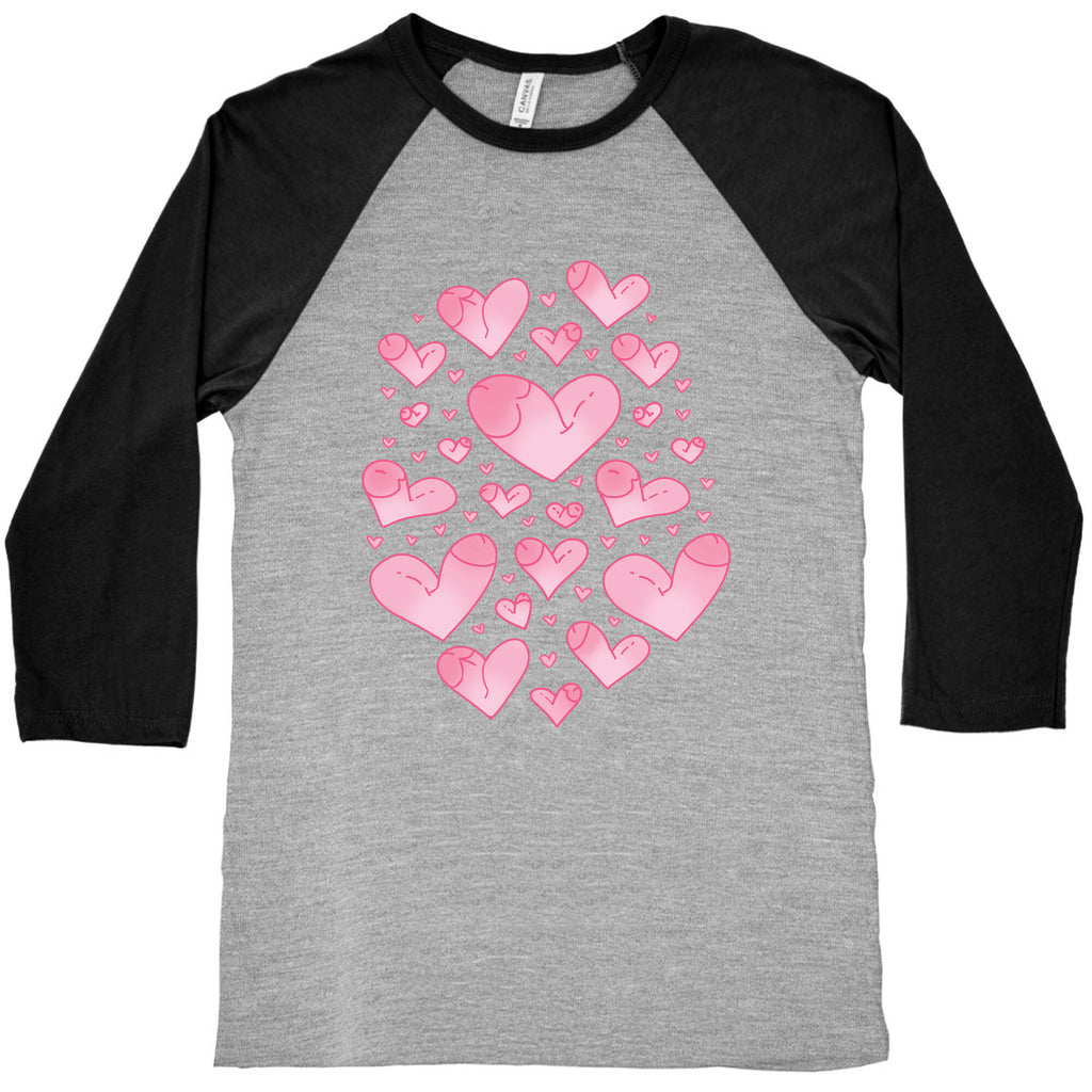 Penis Hearts Pattern Baseball Tee