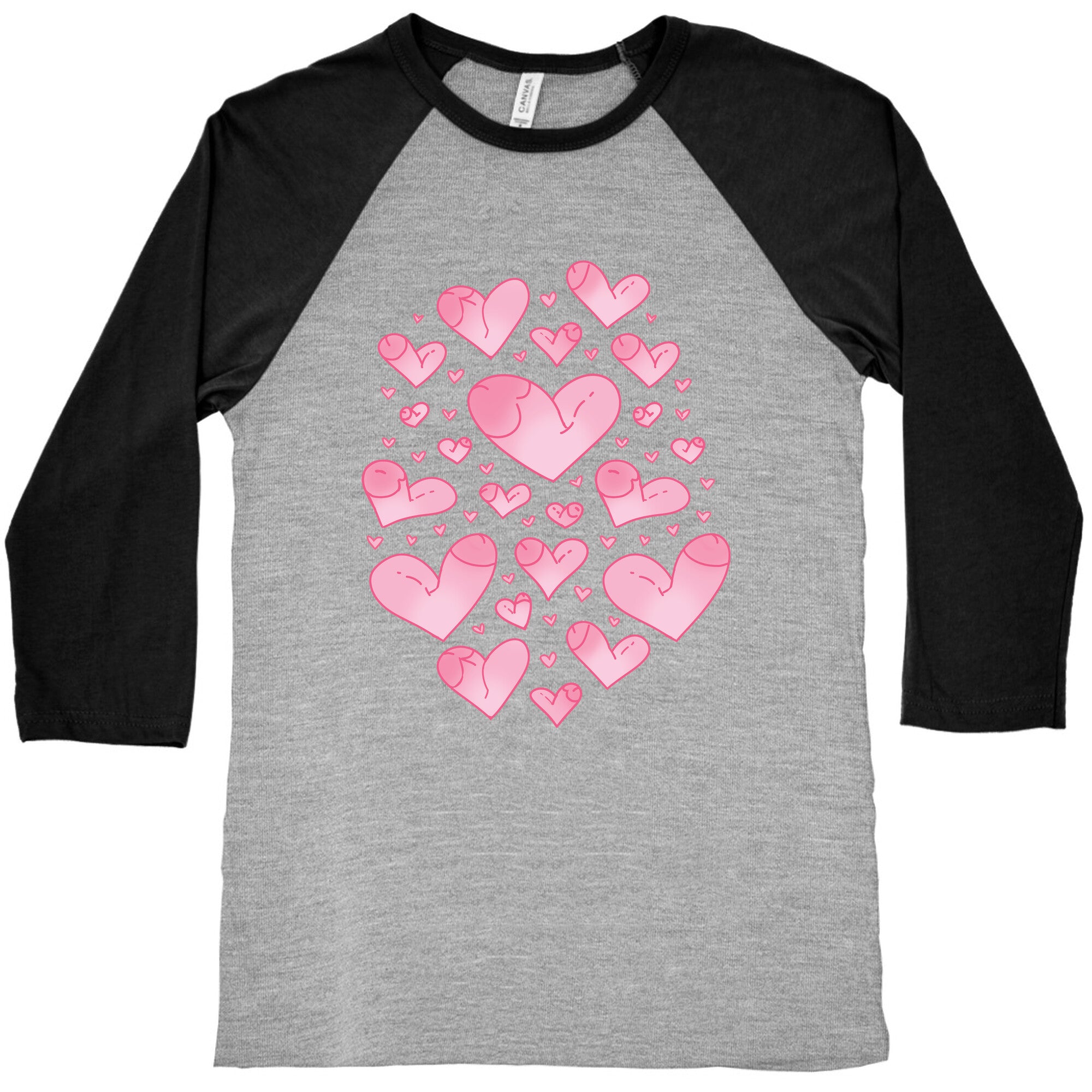 Penis Hearts Pattern Baseball Tee