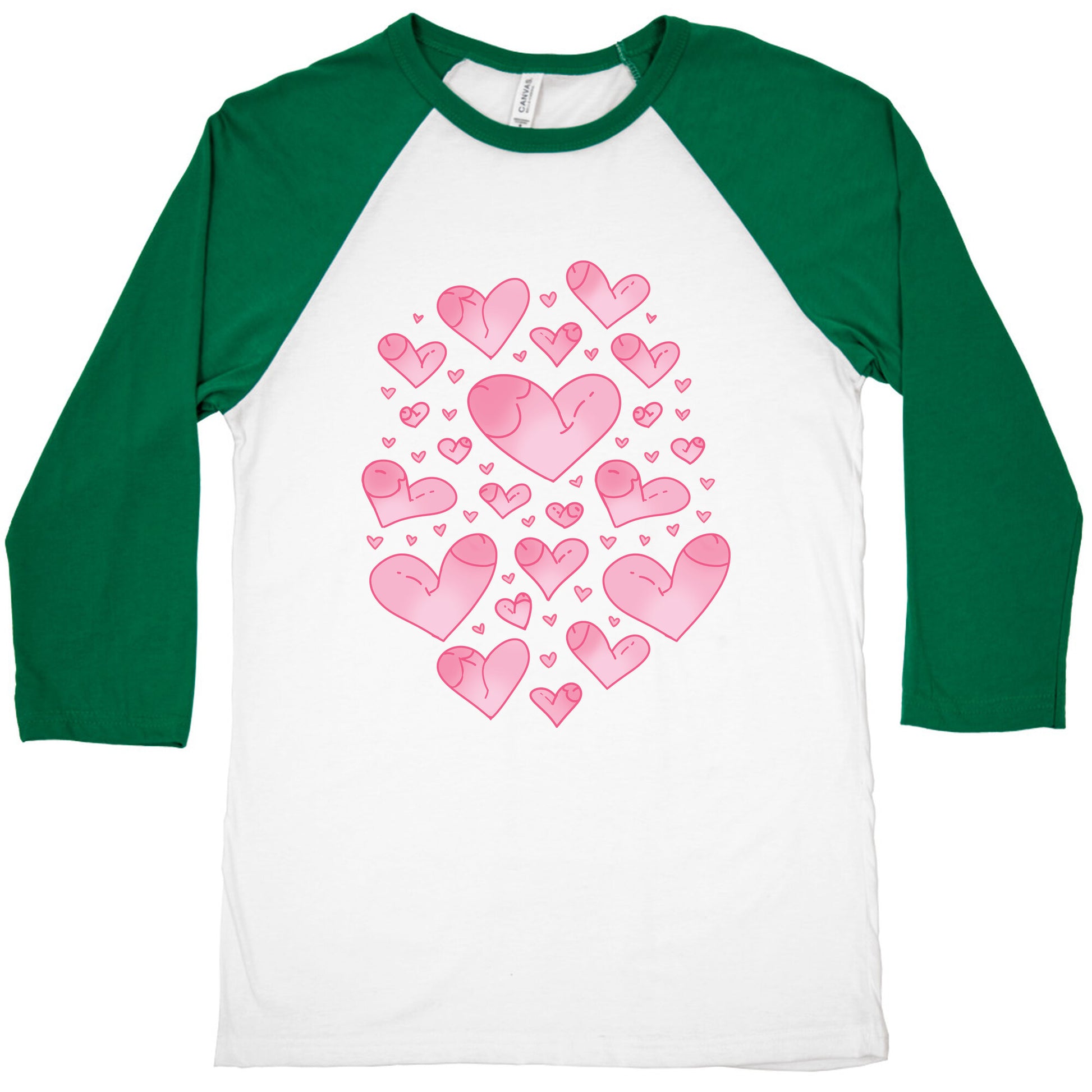 Penis Hearts Pattern Baseball Tee