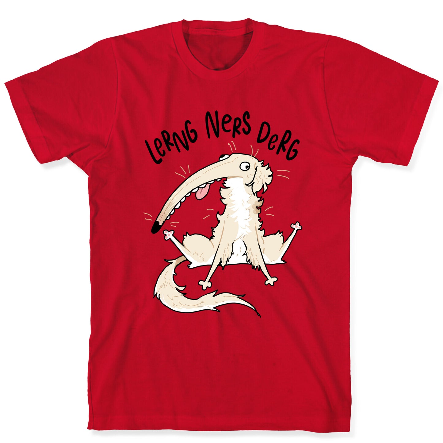 Derpy Dog Borzoi Lerng Ners Derg T-Shirt