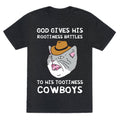 God Gives His Rootiness Battles To His Tootiness Cowboys Unisex Triblend Tee