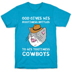 God Gives His Rootiness Battles To His Tootiness Cowboys Unisex Triblend Tee
