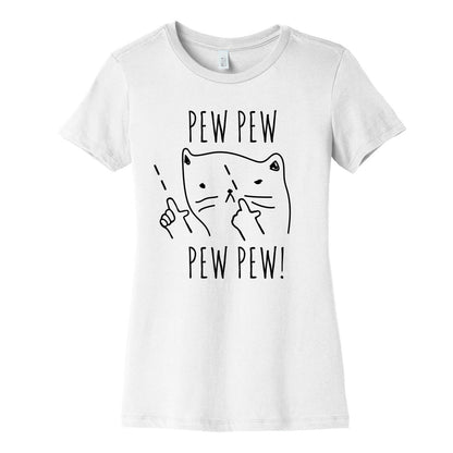 Pew Pew! Kitty Finger Guns  Women's Cotton Tee