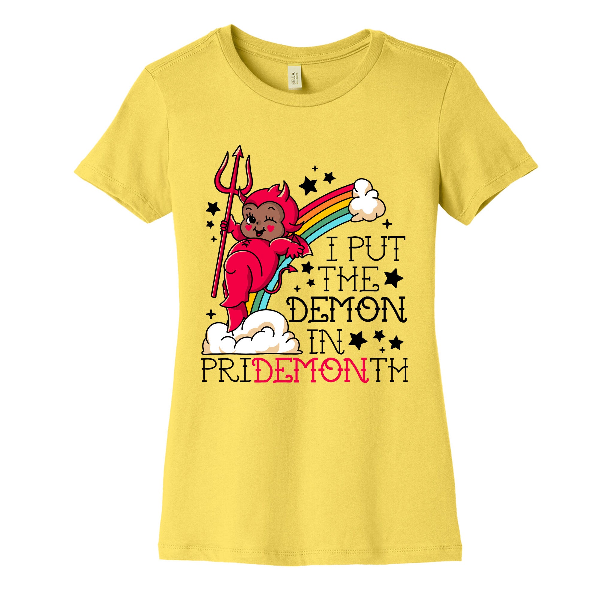 Black Kewpie Devil I Put the DEMON In Pride Month Womens Cotton Tee